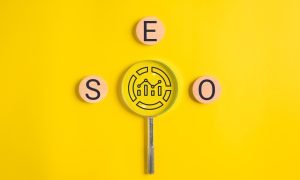 SEO text on wooden cube, Search engine optimization ranking, SEO