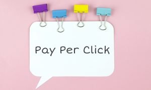 White paper speech bubble with inscription pay per click